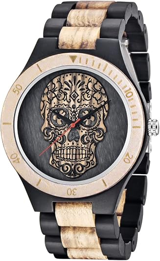 Wooden Watches for Men Handmade Colorful Bamboo Engraved Wood Watch Analog Quartz Men's Wooden Watch
