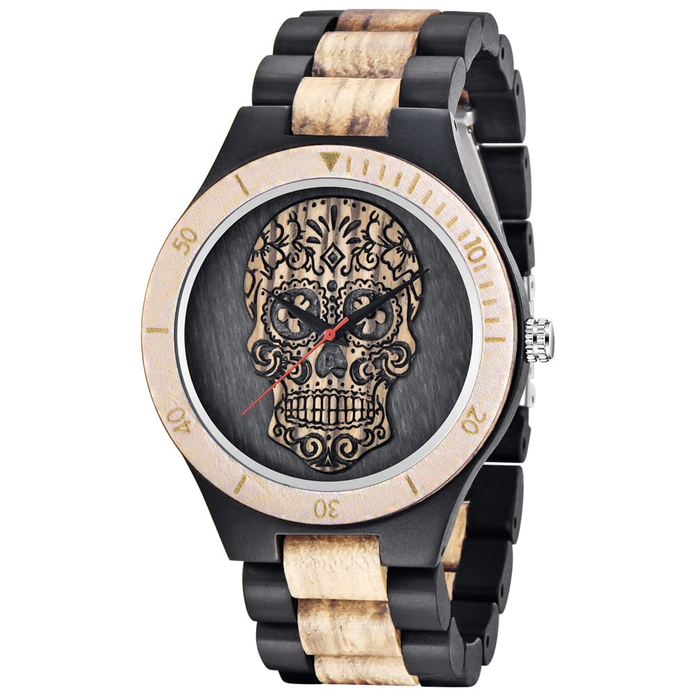 Wooden Watches for Men Handmade Colorful Bamboo Engraved Wood Watch Analog Quartz Men's Wooden Watch
