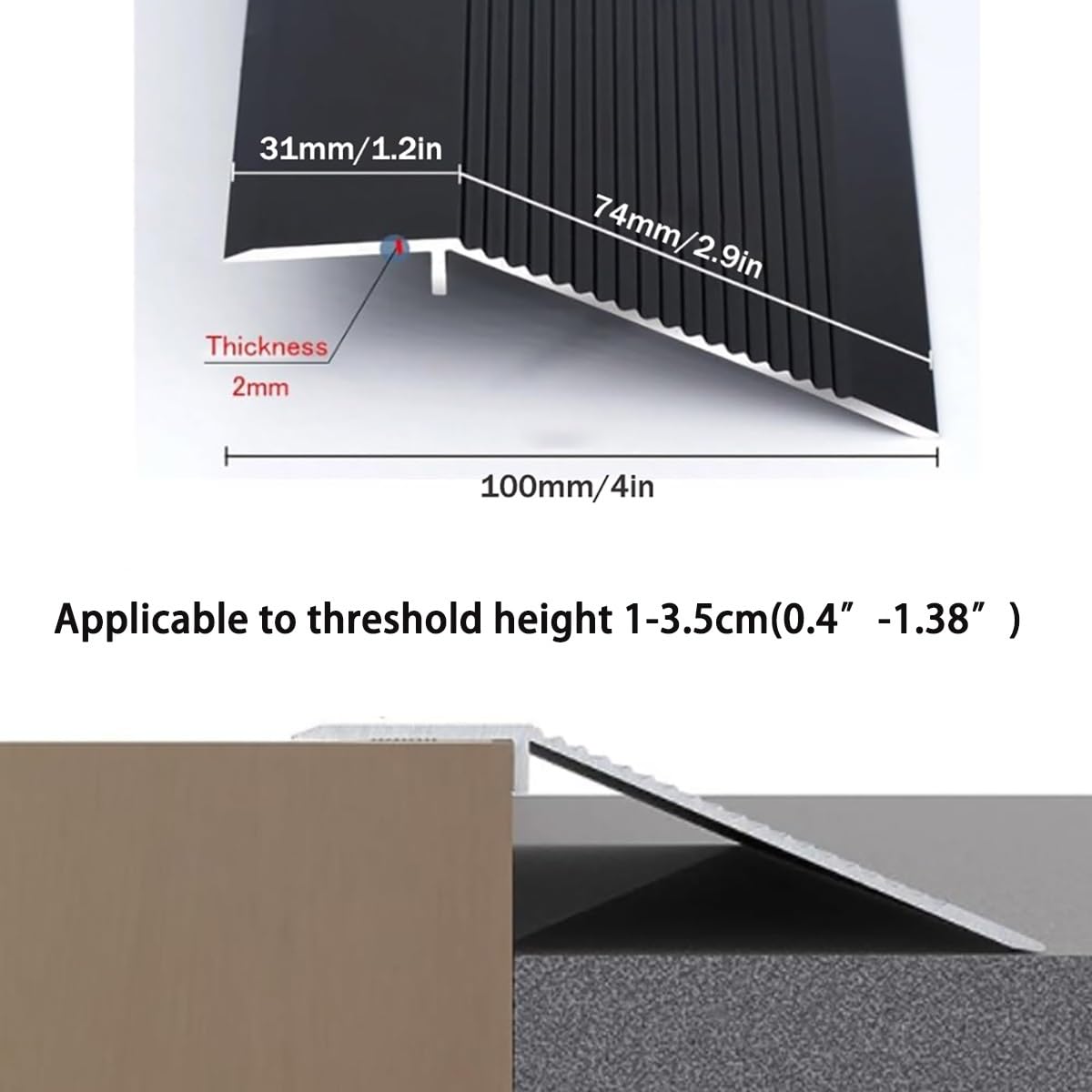 Aluminiowy profil przejściowy do nierównych podłóg 90 cm antypoślizgowy profil progowy regulacja wysokości 1035 mm trwałe rozwiązanie przejściowe do podłogi