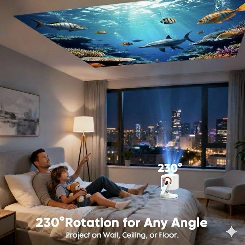 Smart Mini Projector with WiFi & Bluetooth, Native 1080P Full HD Portable Projector with Auto Focus & Keystone, Built‑In Apps, HDMI/USB, Small Home Theater Movie Projector for Indoor & Outdoor Use