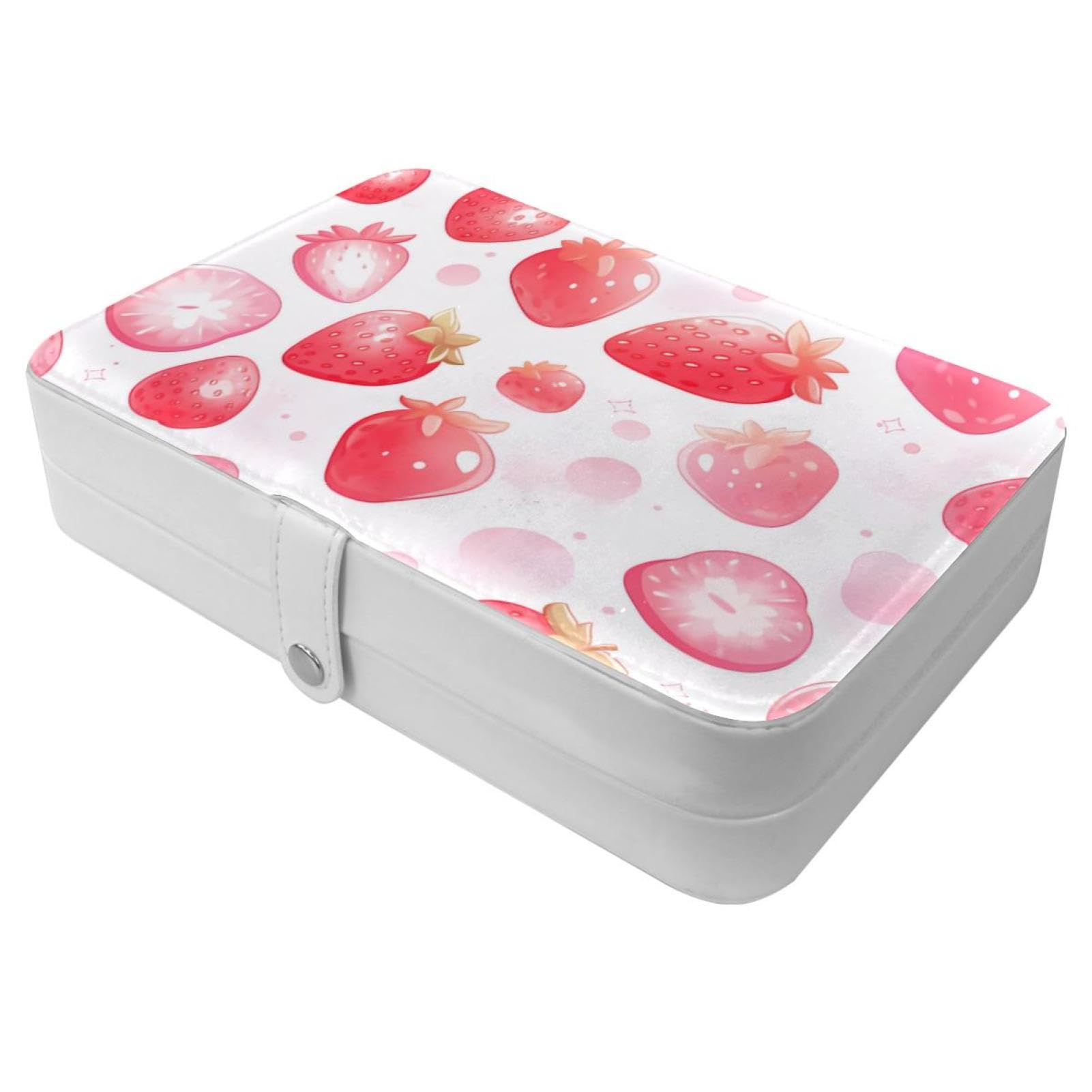 Boîte à bijoux rose motif fruits pour bagues et colliers