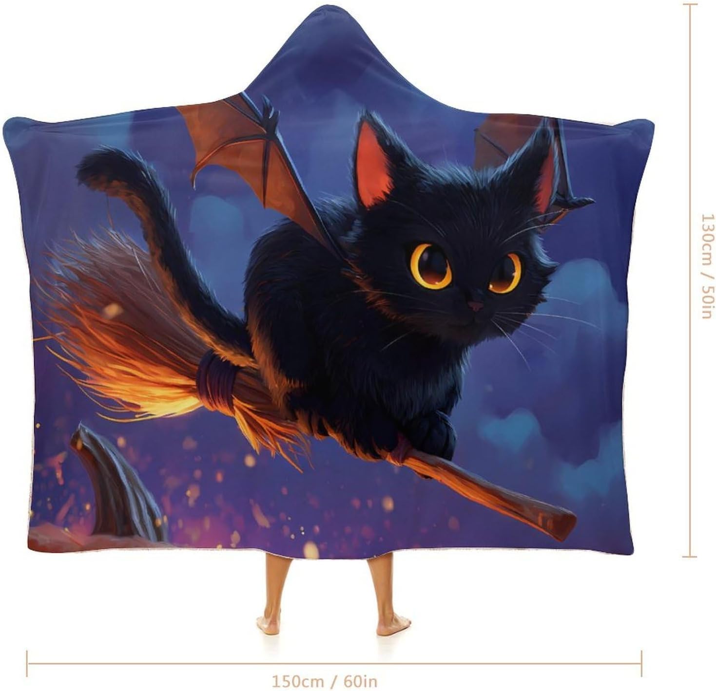Black Cat Halloween Wearable Blanket Hoodie | Flannel Fuzzy Machine Washable Home Camping Lounging