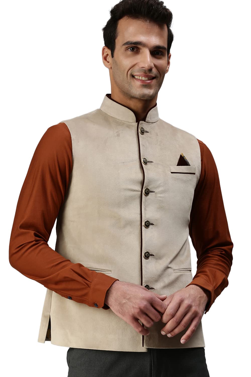 showoffff SHOWOFF Men's Solid Cotton Blend Cream Ethnic Nehru Jackets_PL06_Cream-picture-10