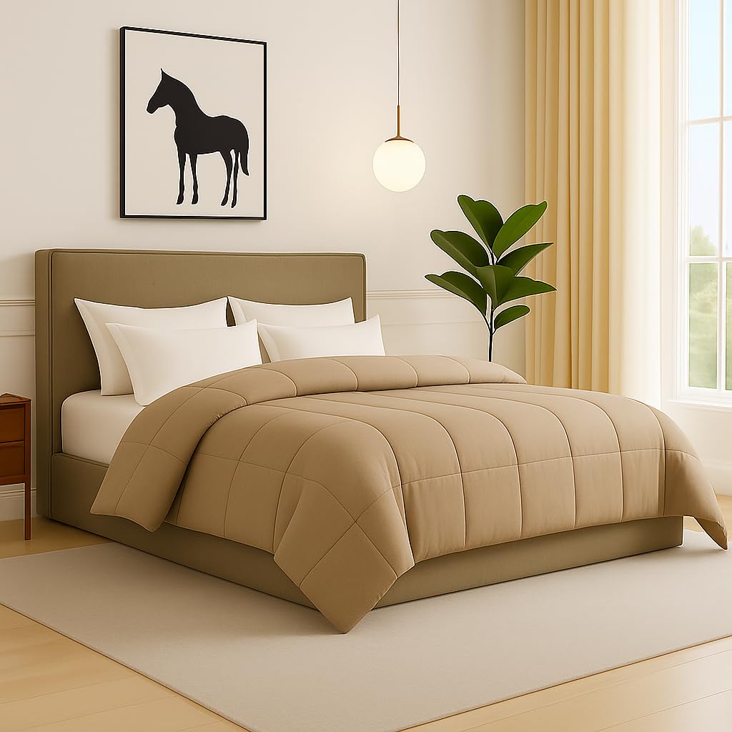 King Size - 102x108 Comforter Set, 4 Pieces Bed in a Bag, Complete Bedding Set Includes Beige Comforter, Flat Sheet,2 Pillowcases, Beige-image-26