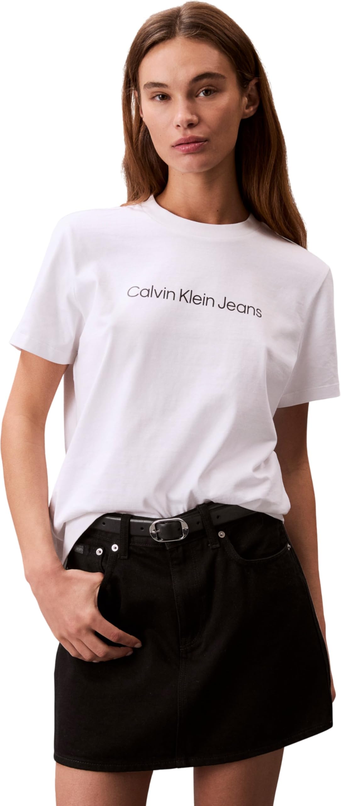 Calvin Klein Camiseta de Manga Corta Mujer Logo Classic Regular Fit