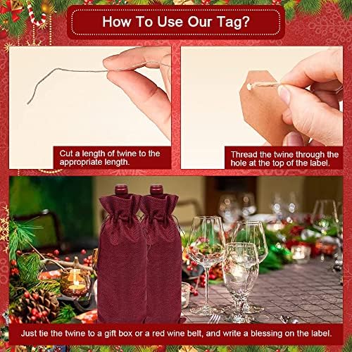 Favengo 12 Pcs Wine Gift Bags Burlap Wine Bags Decoration Christmas Wine Bottle Cover Bags with Drawstrings Tags Ropes for Christmas Wedding Birthday Travel Holiday Party Housewarming Home Storage