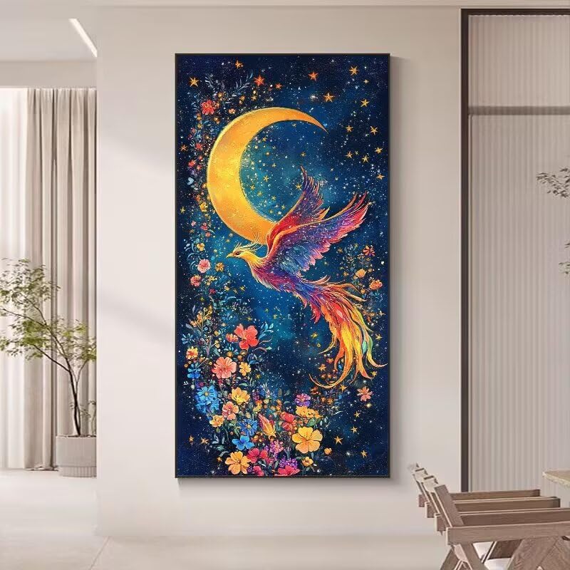 数字油絵 森 Paint by Numbers キノコ、ペイント バイ ナンバーズ キット 大人用 子供 高齢者 数字でペイントキャンバスにアクリル絵の具を描くためのDIYクラフトキット 月 フェニックス, 大人、初心者、子供、学生, 油絵 数字