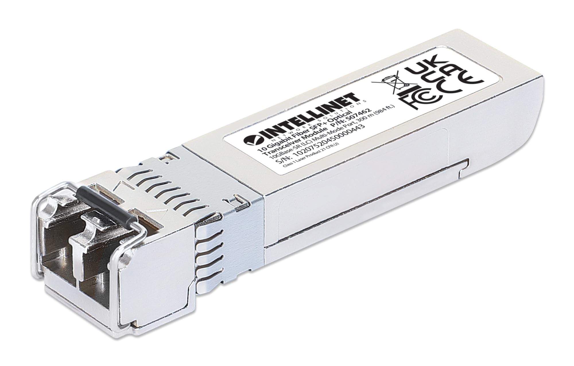 Intellinet 10GBase-SR SFP+ to LC Multi-Mode Mini GBIC Module 10G Fiber Transceiver - Cisco SFP-10G-SR Compatible - Wavelength 850 nm - Hot Plugging - Up to 984 ft. – 507462-SGL