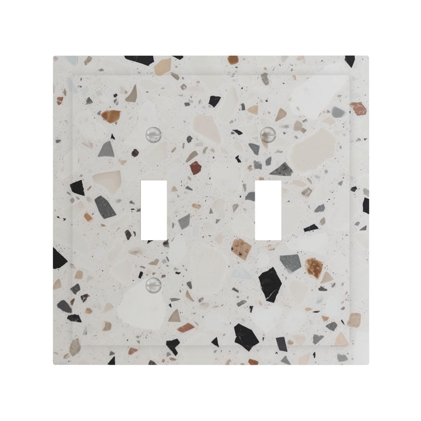 Kloph White Decorator Double Toggle Light Switch Covers Terrazzo Wall Plate 2-Gang Mid Size 5" X 4.9" Double Toggle Switch Wallplate Decorative 2 Gang Wall Switch Plate Covers