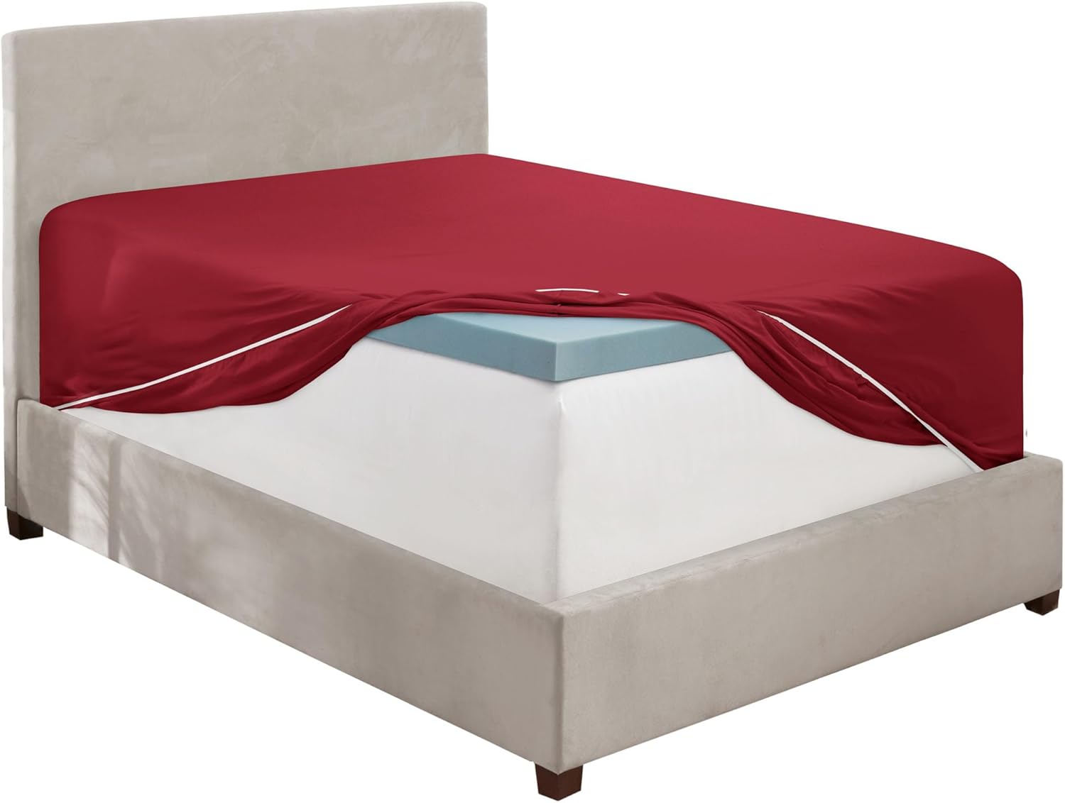 Hearth & Harbor Extra Deep Pocket King Fitted Sheet, Red Fitted Sheet King Size, 1800 Microfiber King Fitted Sheet Only, Ultra Soft King Bed Fitted Sheet Fits up to 24 '' Mattress