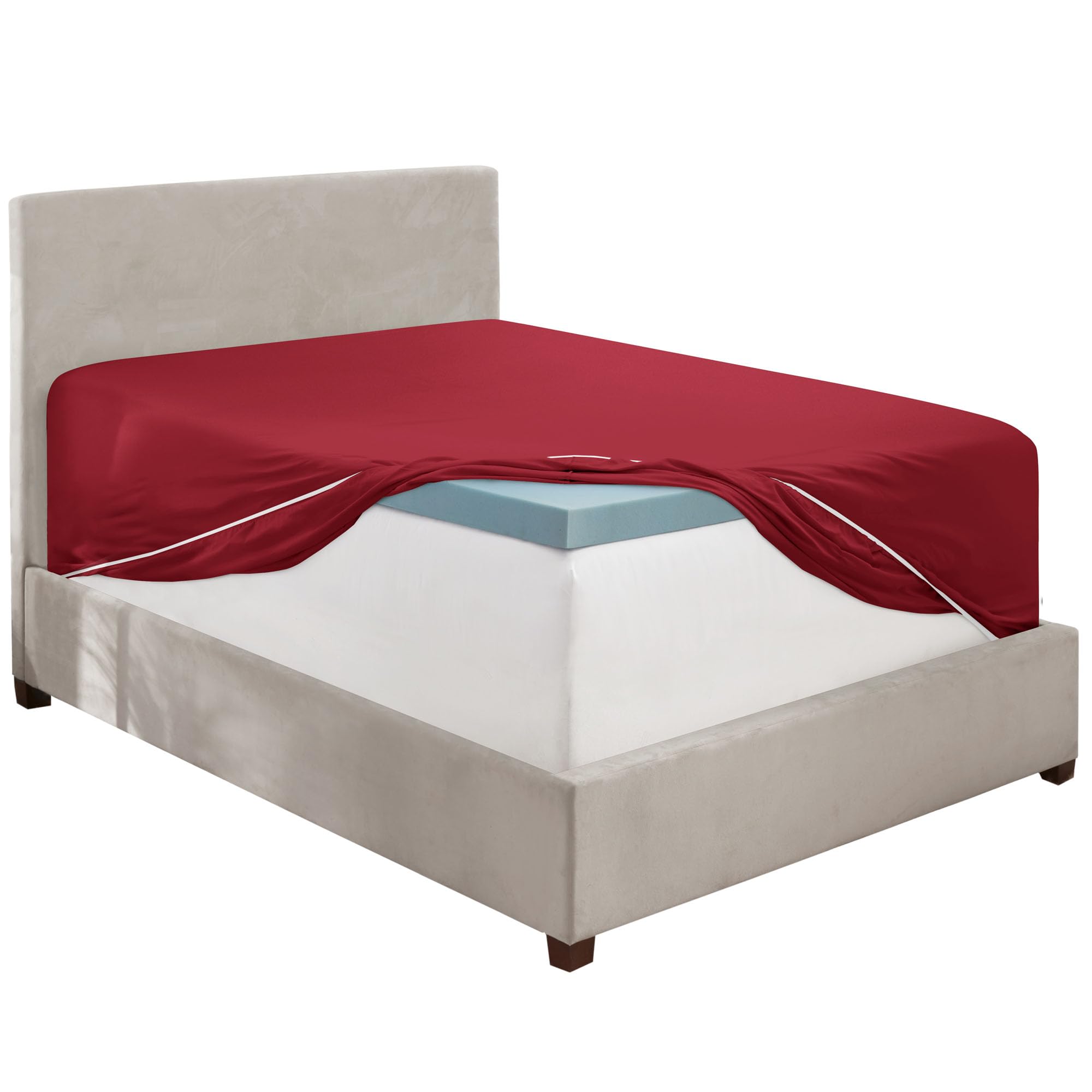 Hearth & Harbor Extra Deep Pocket King Fitted Sheet, Red Fitted Sheet King Size, 1800 Microfiber King Fitted Sheet Only, Ultra Soft King Bed Fitted Sheet Fits up to 24 '' Mattress
