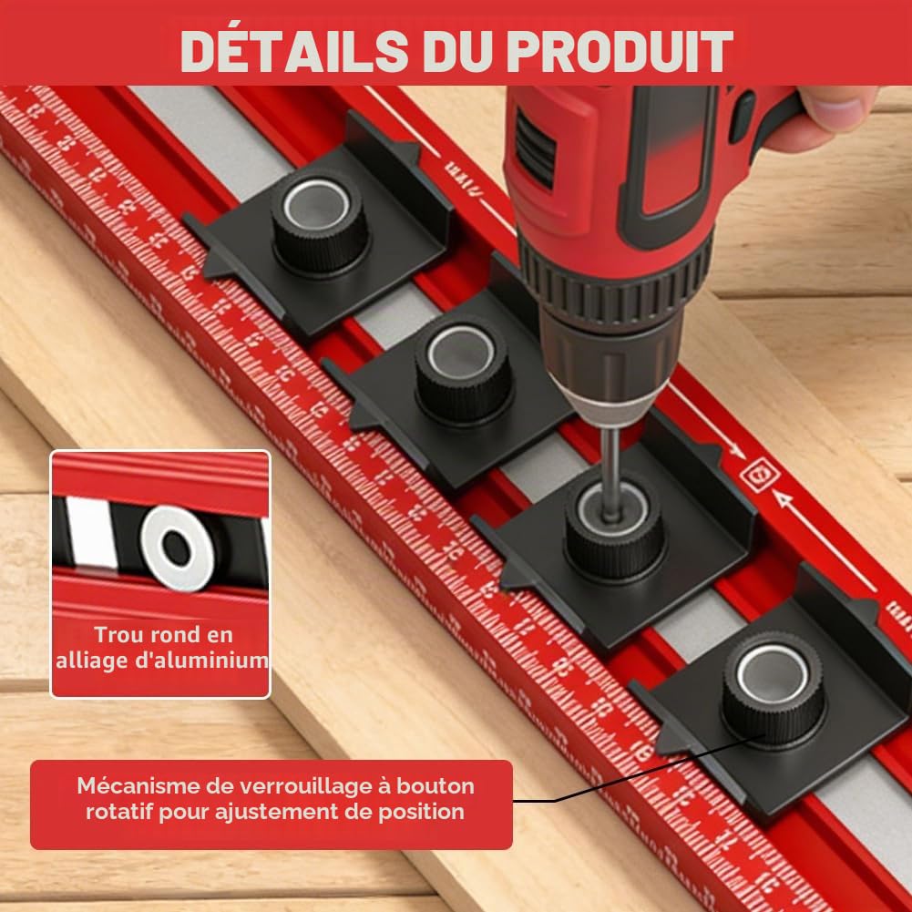 Gabarit de perçage pour électricien - Niveau à bulle de 40 cm - Avec 4 gabarits de perçage réglables - En aluminium avec double échelle pour trous précis, prises, suspension de photos