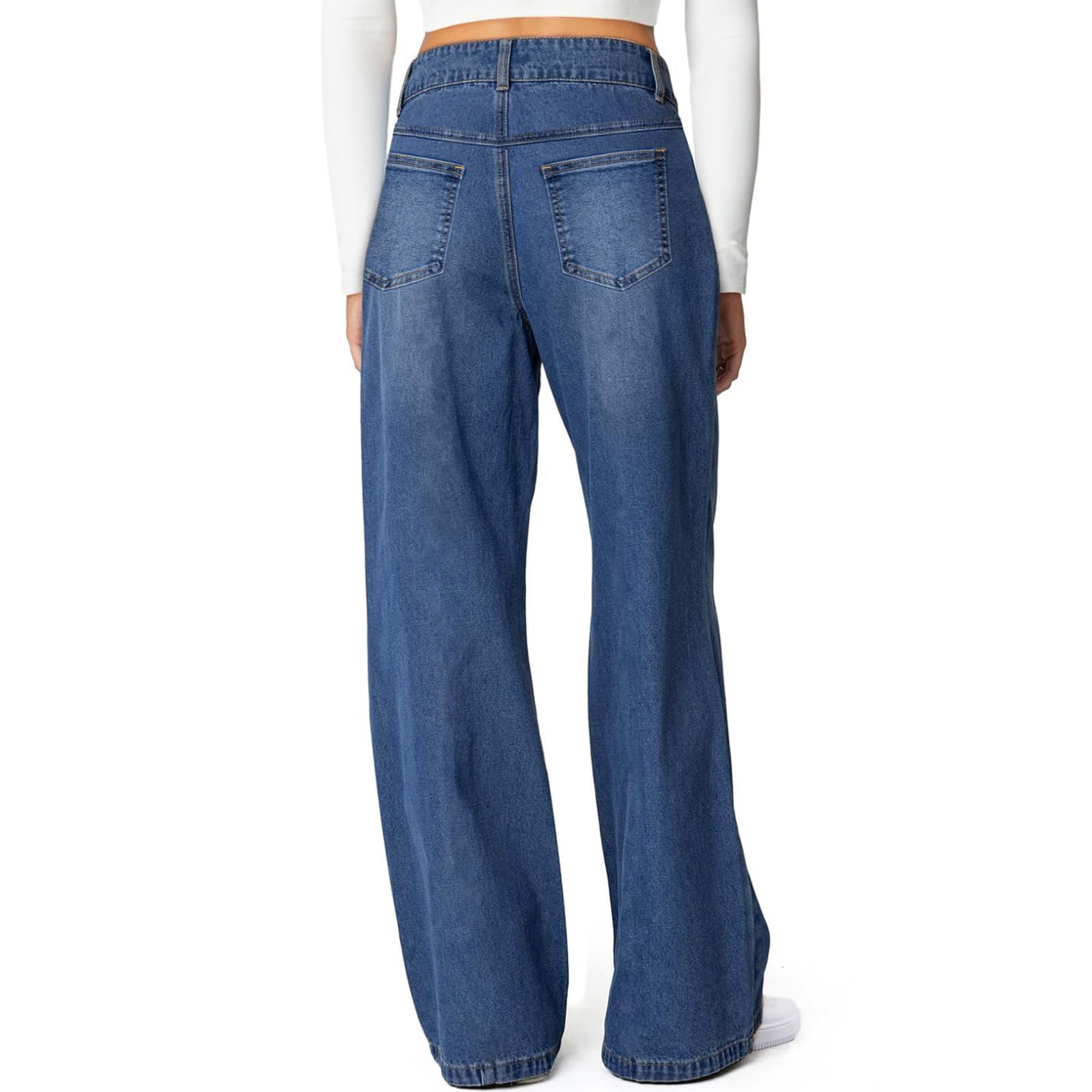 Generisch Szerokie dżinsy damskie Mom Jeans damskie dżinsy z wysokim stanem, spodnie motocyklowe dla kobiet, rozciągliwe, czarne, nadają się do codziennej drogi do pracy
