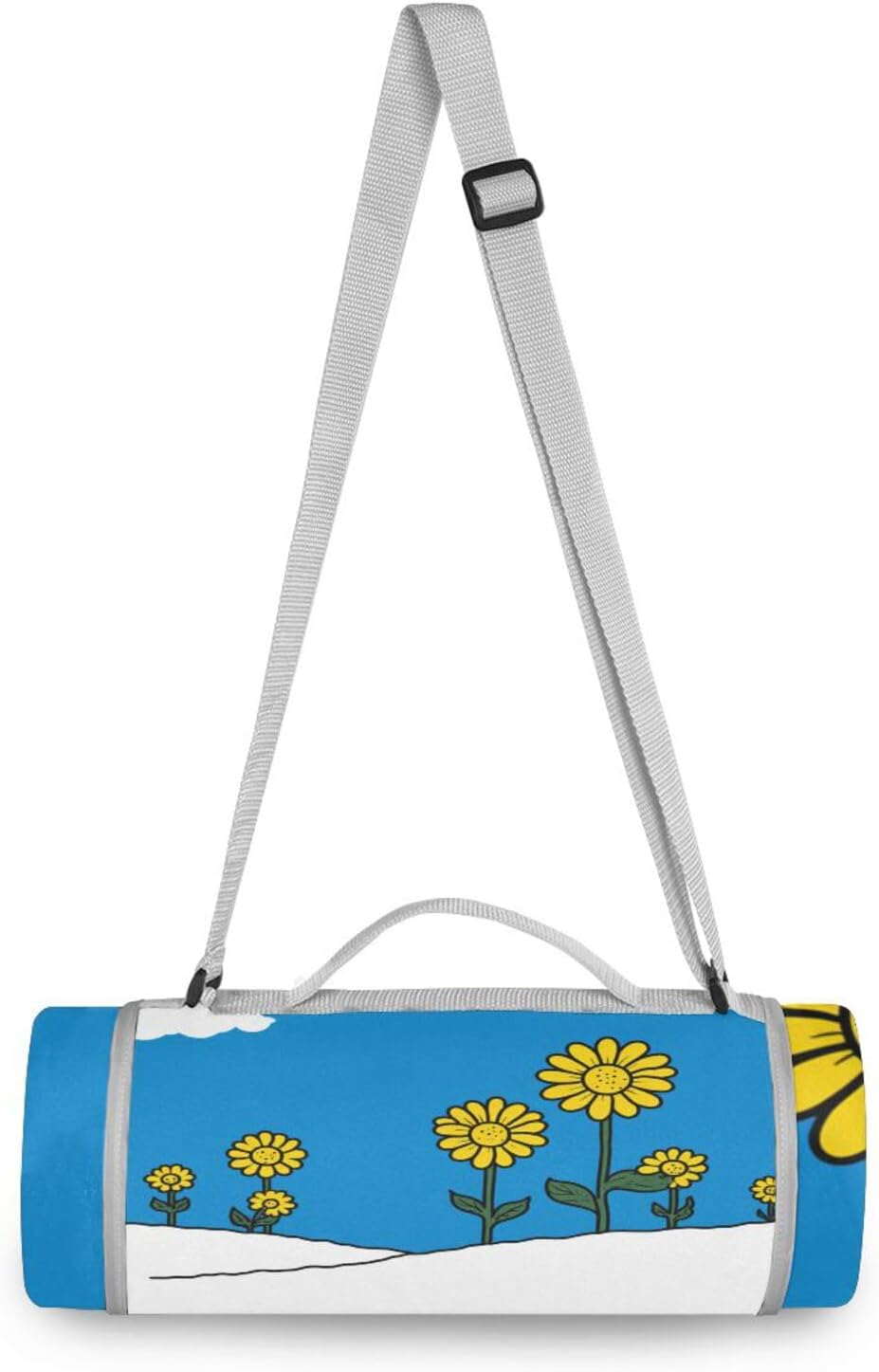 Round Picnic Blanket - Fits 2 Adults, Summer Accessories Cute Foldable Picnic Blanket Dual Layer, Sand-Free, Soft Throw Rug 58 in (Lazy Snow Hawkeye Sunflower)