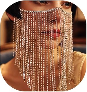 Multi-layered Rhinestone Tassel Veil Masks for Women Festival Rave Crystal Face Chain Masquerade Dance Costume Face Jewelry