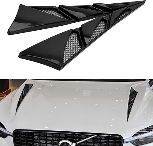 2 piezas de ventilación lateral de modificación de automóvil, branquias de tiburón para cuchara de capó, color negro