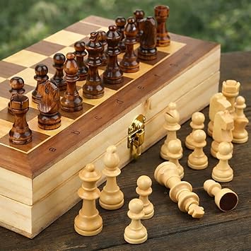 Wooden Foldable Chess Board Set 13×13 Inches | Includes Chess Pieces & Queens | for Kids & Adults