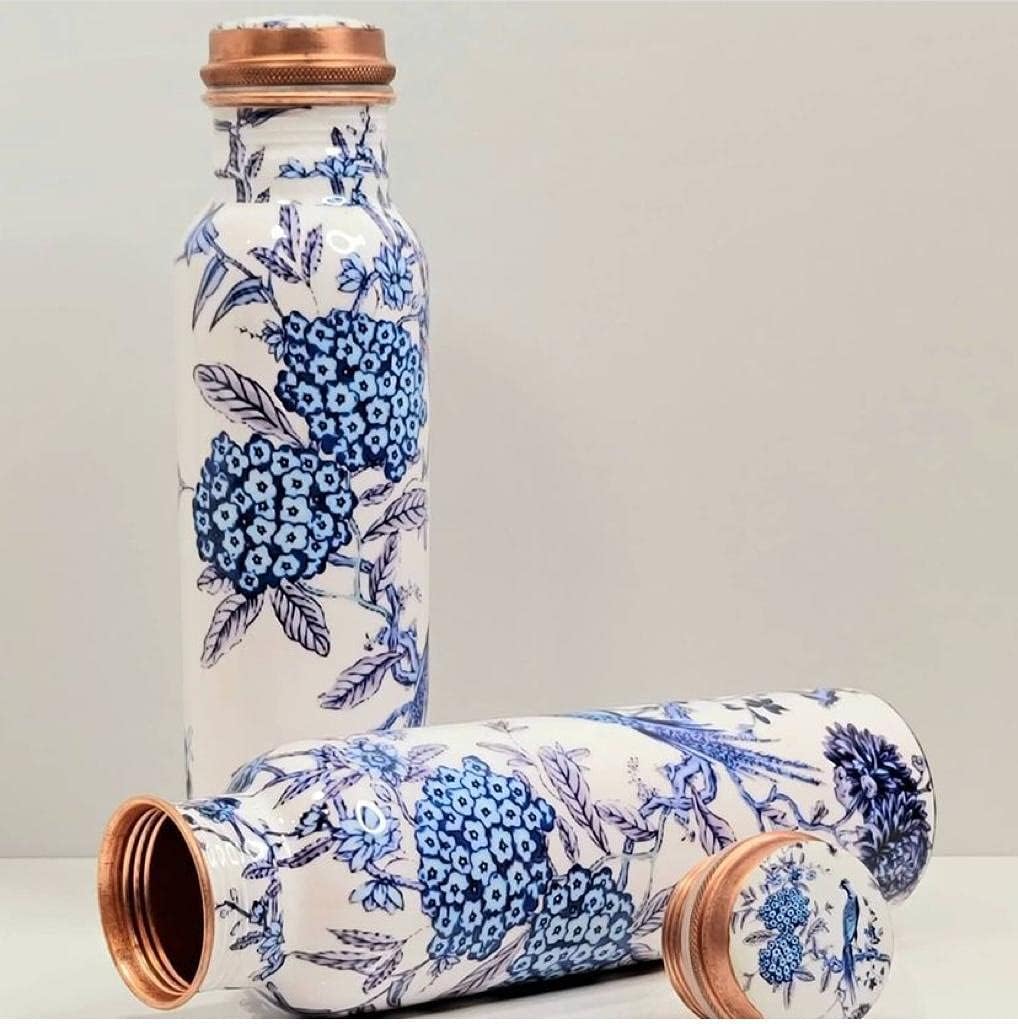 Traveller's Copper Water Bottle 100% Pure Copper Water Bottle Joint Free Leak Proof -Ayurveda Health Benefits Copper Stylish Bottle 900 ML (Design 13)