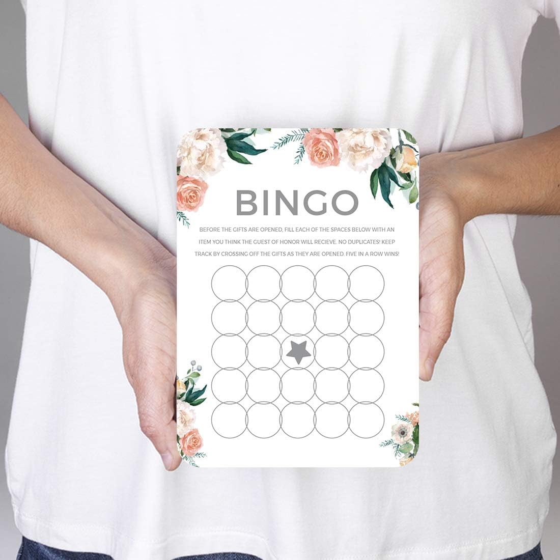 Andaz Press Peach Coral Floral Garden Party Baby Shower Collection, Baby Bingo Game Cards, 20-Pack, Games Activities and Decorations