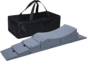 Homeon Wheels RV Leveling Blocks Heavy Duty Camper Leveling Blocks RV Stabilizer Pads,1 Top Tire Wheel Chock,1 Gray Short Ramp,3 Gray Ramps,6 Pack Interlocking Leveling Blocks with Carrying Bag(Gray)
