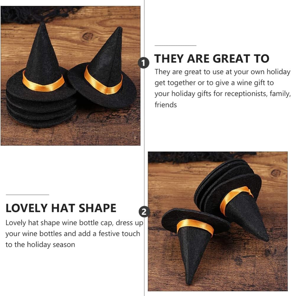 Abaodam Mini Felt Witch Hats 10Pcs Small Handmade Halloween Wine Bottle Covers Party Decorations Crafts Table Toppers