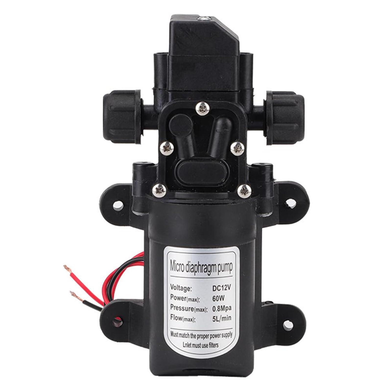 Pompa Acqua Alta Pressione 12V,60W 0.8Mpa 5L/Min Pompa Autoadescante a Membrana ad Alta Pressione,116PSI Pompa a Membrana per Caravan Camping Boat Giardino Irrigazione Agricola