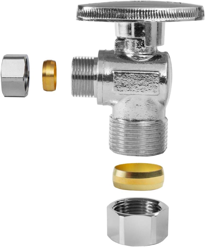 10-Pack EFIELD Angle Stop Valve 1/2" Nominal (5/8" OD) Compression x 3/8" OD, 1/4-Turn,(VALVE116-10PCS)