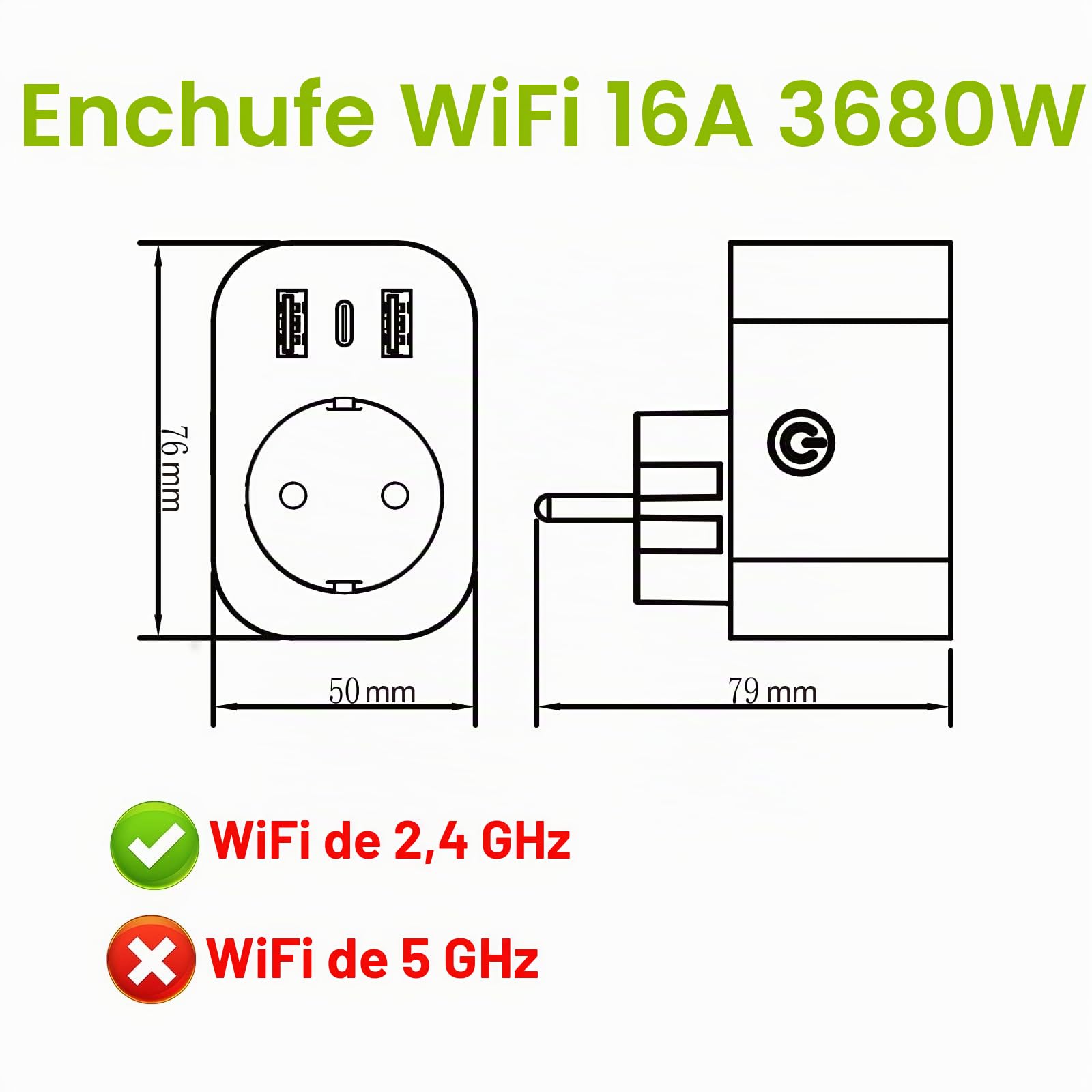 ANTELA Enchufe Inteligente WLAN(FR) 16A con 2 USB y 1 Type-C,con Alexa/Google Home,Medición del Consumo de Energía,Control de Aplicaciones, Control por Voz | Medición del consumo de energía, Compatible con Alexa/Google Home, Control de aplicaciones, Contr