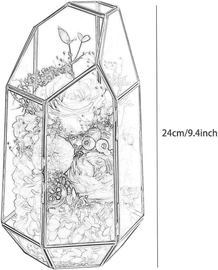 L Preserved Flower Rose Polygonal Glass Flower Room Open Door Design Birthday DIY Gift Box Decoration Christmas and Valentine's Day (Color :) (Green)