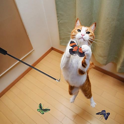 Miniatura 4 de AWOOF Juego de juguetes de mariposa para gatos, varita de gato con hierba gatera arrugada realista, juguetes para gatitos con varita interactiva