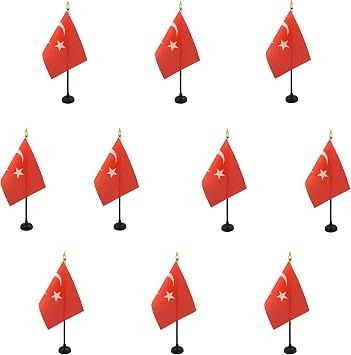 AZ FLAG Pack of 10 Turkey Table Flags 15x10 cm 100D Polyester Plastic Base