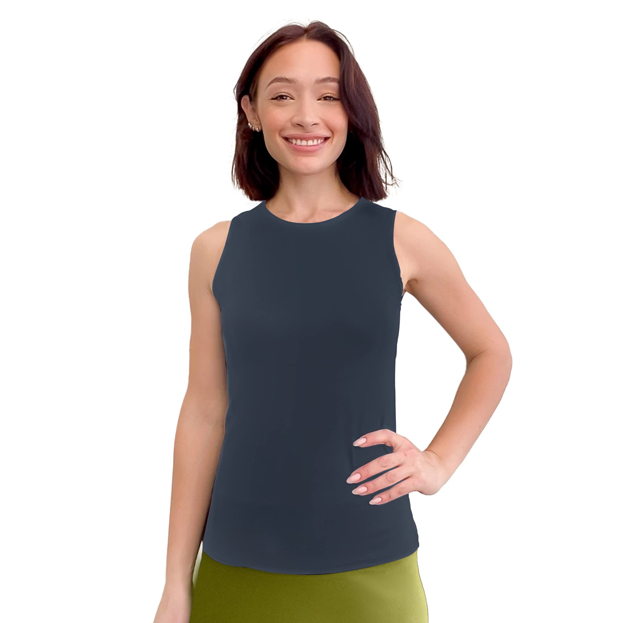 Kosher Casual Modest High Neck Tank Top – Sleeveless Tank Tops for Women's Comfort – High Neck Top for Layer & Solo Wear, Navy, XL