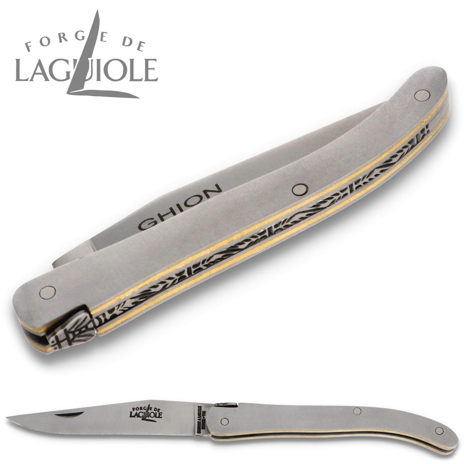Forge de Laguiole Messer - 10 cm - Ghion Triple Platine Stahl Messing - Klinge 8 cm - Taschenmesser Messer handgefertigt Frankreich