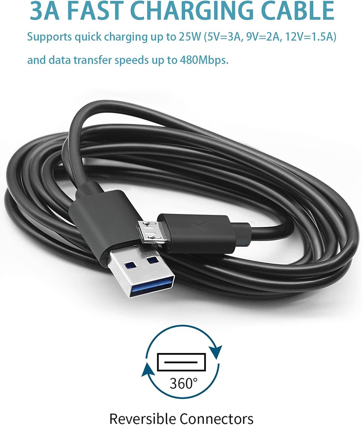 Charger Charging Cable Cord [USB-Micro, 5ft] for Logitech Ultimate Ears UE Speaker, Astro A50 A40 G933 G935 G633 Gaming Headset Headphone, Mouse Keyboard Harmony Remote Controls, and More image 5 of 5 B099KNFQXD