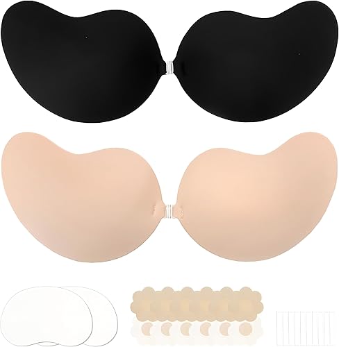 Sujetador adhesivo con realce y espalda descubierta, sin tirantes, brasier adhesivo invisible con cubiertas para pezones para mujeres negro beige