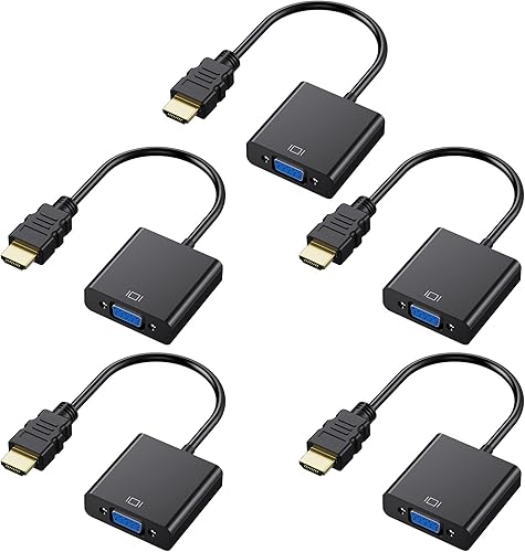 Adaptador HDMI a VGA, paquete de 5 convertidores HDMI chapados en oro (hombre a hembra) compatible para computadora, computadora de escritorio,