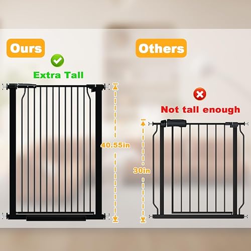 Miniatura 7 de Puerta de bebé de 40.5 pulgadas de alto de 29.5 a 32.6 pulgadas de ancho, puerta alta para mascotas, puerta para gatos, puerta extra ancha para