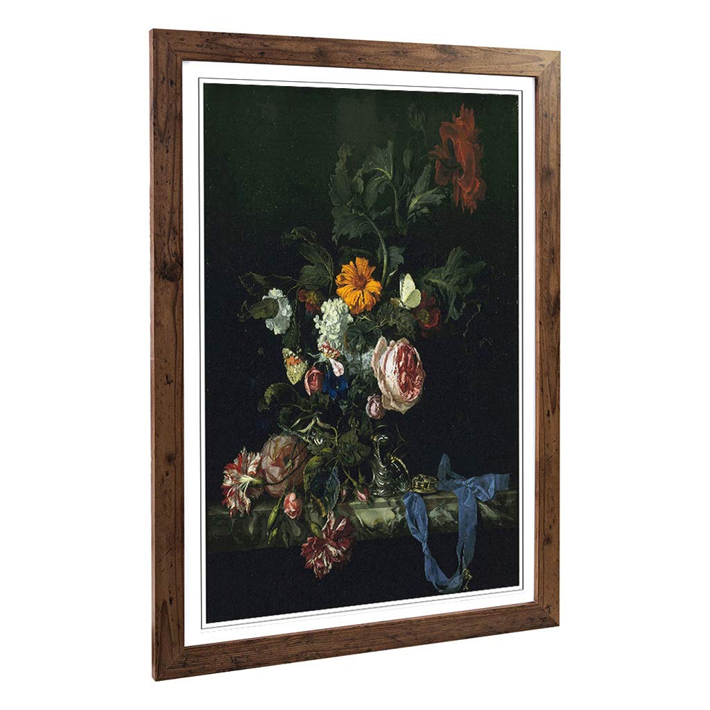 Big Box Art Framed Print of Willem Van Aelst Flower Still Life Design | Wall Art Picture | Home Decor for Kitchen, Living Room, Bedroom, Hallway, Walnut, A2 / 24.5x18 Inch / 62x45cm