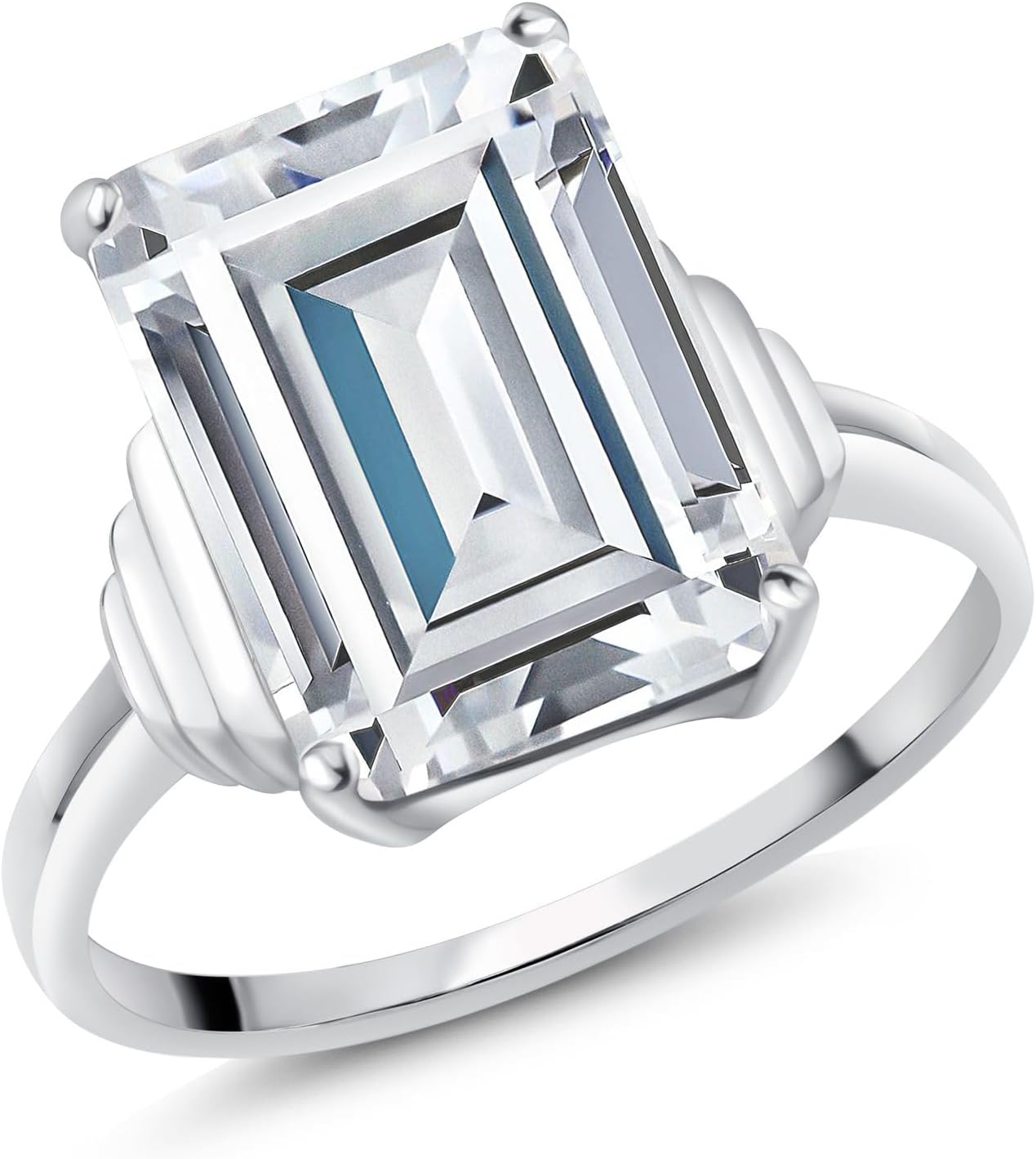 Gem Stone King 13.11 Cttw Cubic Zirconia CZ Simulated Diamond Engagement Ring For Women In 925 Sterling Silver | Emerald Cut 14X10MM | Available in Size 5,6,7,8,9
