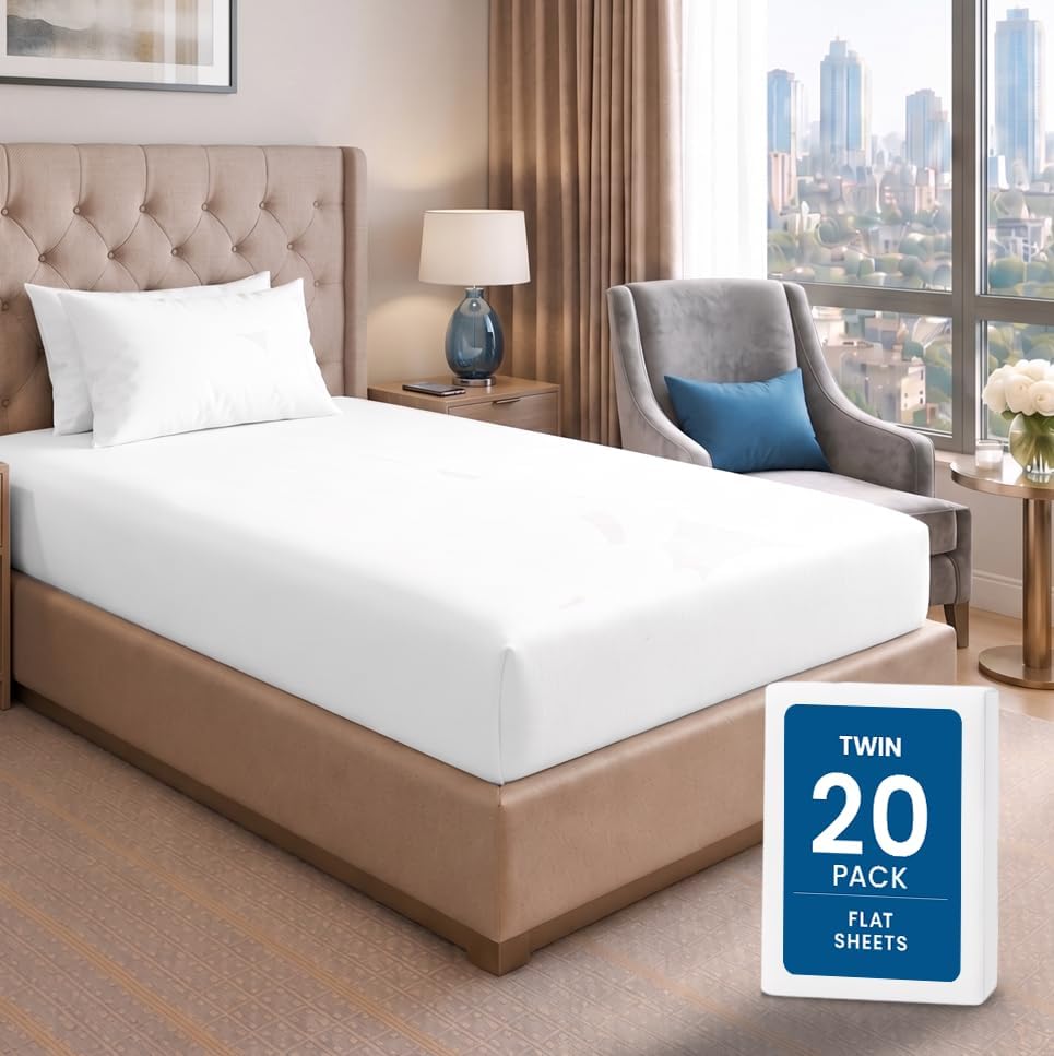 Bulk 20-Pack Twin Flat Sheet Only, Hotel Top Sheet for Resort, White