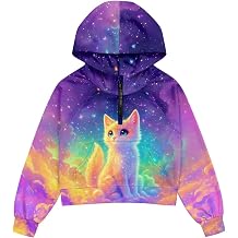 Girls Hoodies Half Zipper Pullover Graphic Sweatshirt for Kids Cute Clothes Teens Crop Tops with Pockets 5-14