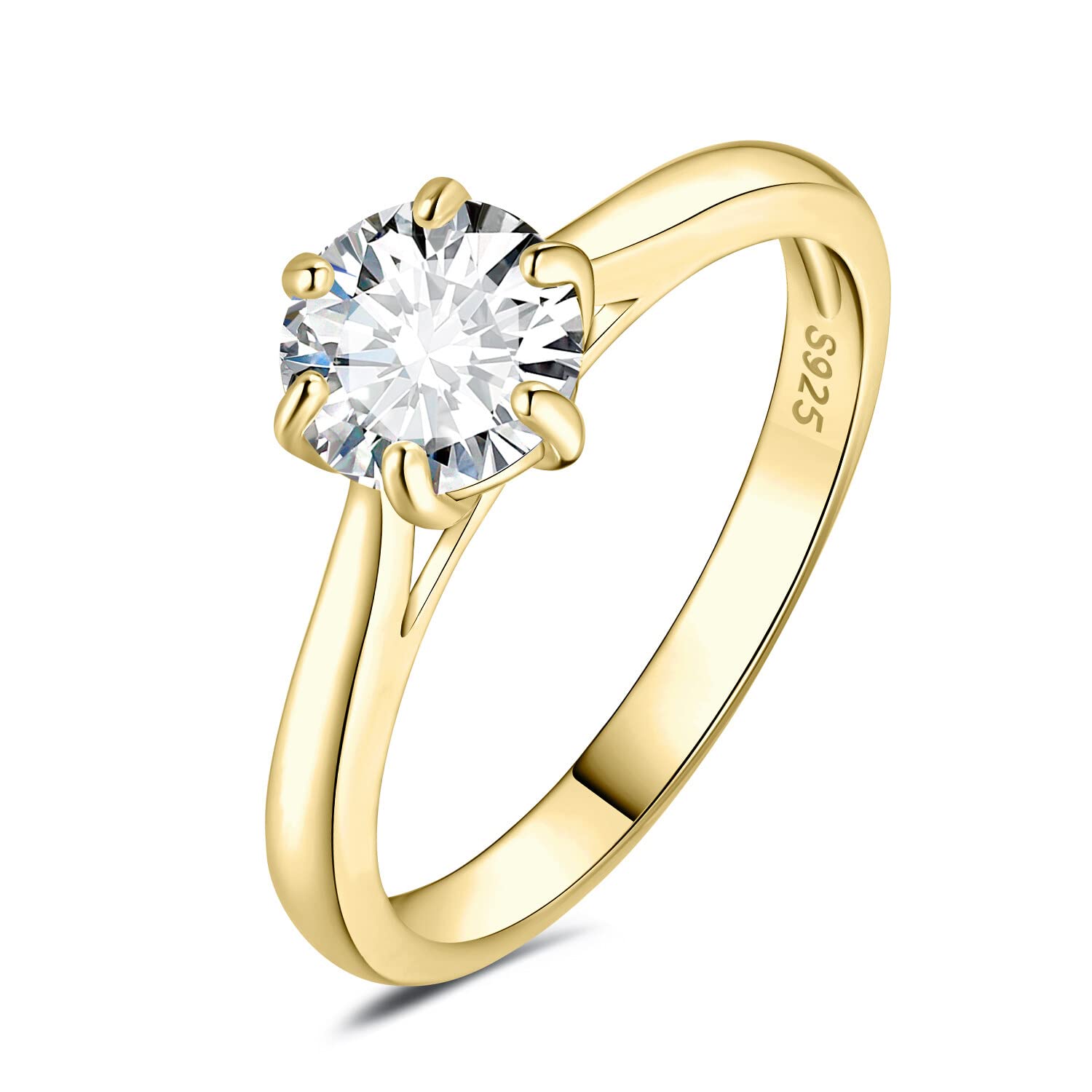 JewelryPalaceSolitario Anillo Mujer Plata Oro 14k Oro Rosa Piedra, Anillo de Compromiso Circonita Corte Redonda, Anillo Promesa Niña Diamante Simulado 6 Garras, Joyas de Mujer