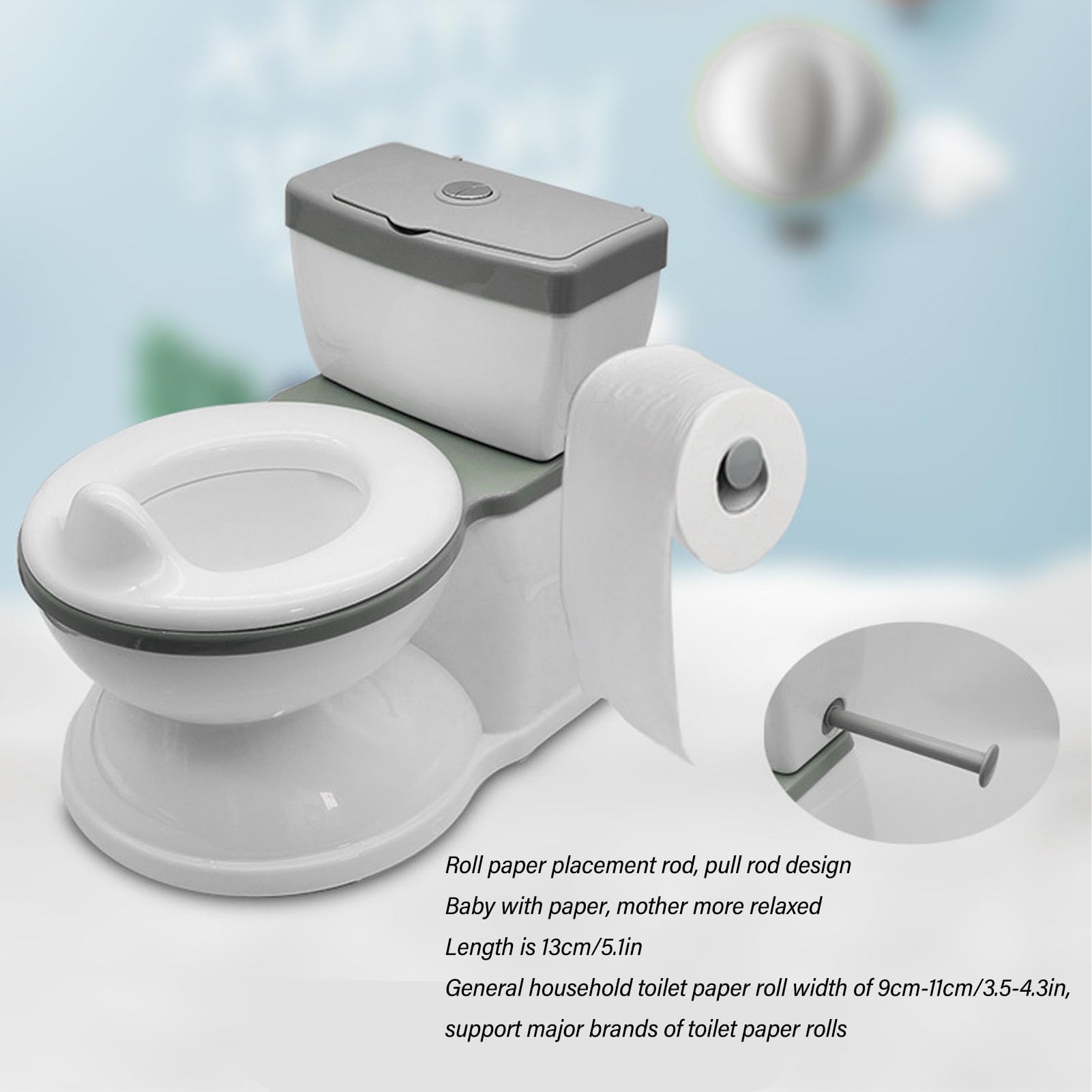 Töpfchen-Trainingstoilette, Kleinkind-Toilettensitz, Kinder-Trainingstöpfchen mit Realistischem Spülgeräusch, Abnehmbares Becken, Rutschfeste Unterseite für, Mädchen, Babys (GREY)