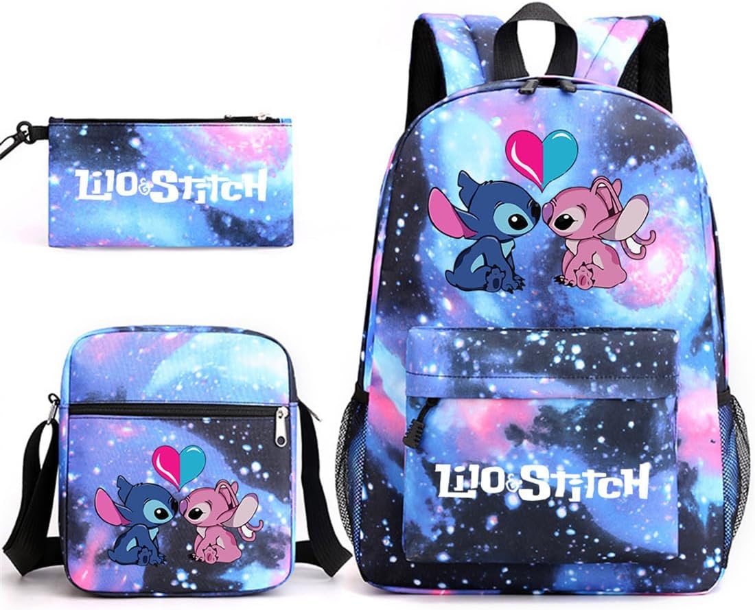 Stitch Backpack 3Pcs for Kids Pencil case, Shoulder Bags Youth Cartoon School Bookbag Fashion Practical Bag Suitable for Teenagers and Students Stitch Backpack 3Pcs for Kids Pencil case, Shoulder Bags Youth Cartoon School Bookbag Fashion Practical Bag Suitable for Teenagers and Students