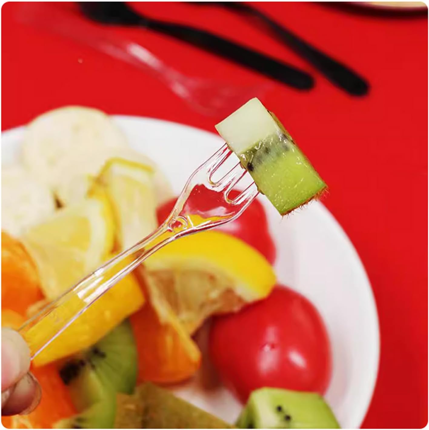 100 Pcs Plastic Mini Forks, 3.7 x 0.6 Inch Clear Small Disposable Tasting Forks, Tiny Utensils Fork for Appetizer Cocktail Dessert Fruit (Clear) image 2