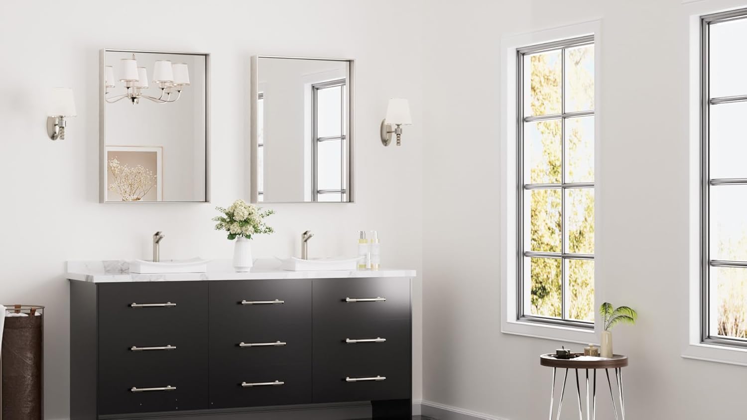 Keonjinn Brushed Nickel Bathroom Mirror for Wall 22 x 30 in, Rectangular Metal Framed Silver Mirror for Vanity Square Corner Aluminum Alloy Rectangle Modern Mirror for Over Sink(Horizontal/Vertical)