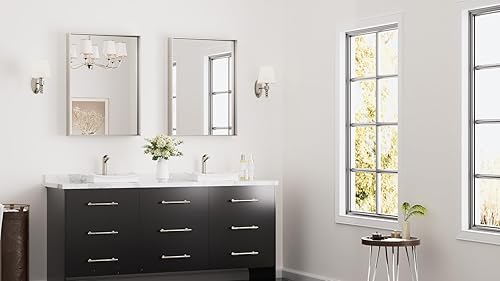 Miniatura 345 de Keonjinn Espejo de baño dorado de 48 x 36 pulgadas, espejo rectangular con marco de metal dorado cepillado, espejo de pared grande rectangular