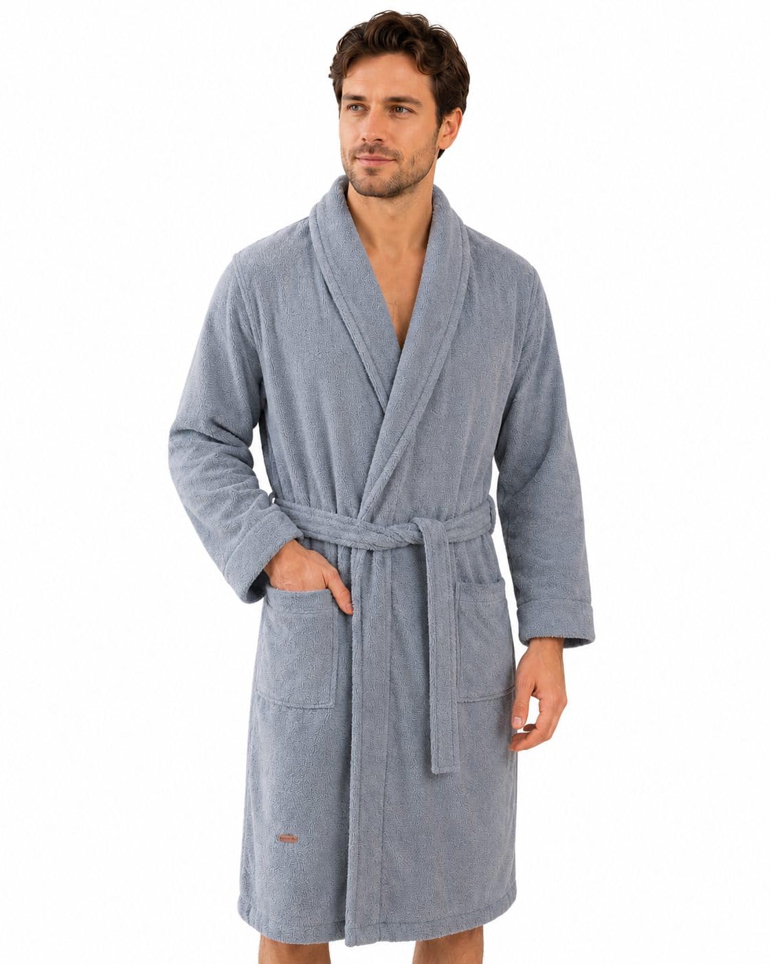 ELY PARKER Accappatoio da uomo in spugna con collo sciallato in cotone (DE/NL/SE/PL, alfanumerico, L, XL, Regular, Regular, Grigio)