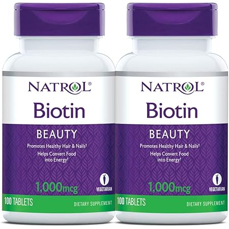 Natrol Biotin Beauty Tablets, Promotes Healthy Hair, Skin and Nails, Helps Support Energy Metabolism, Helps Convert Food Into Energy, 1,000mcg, 100 Count (Pack of 2)