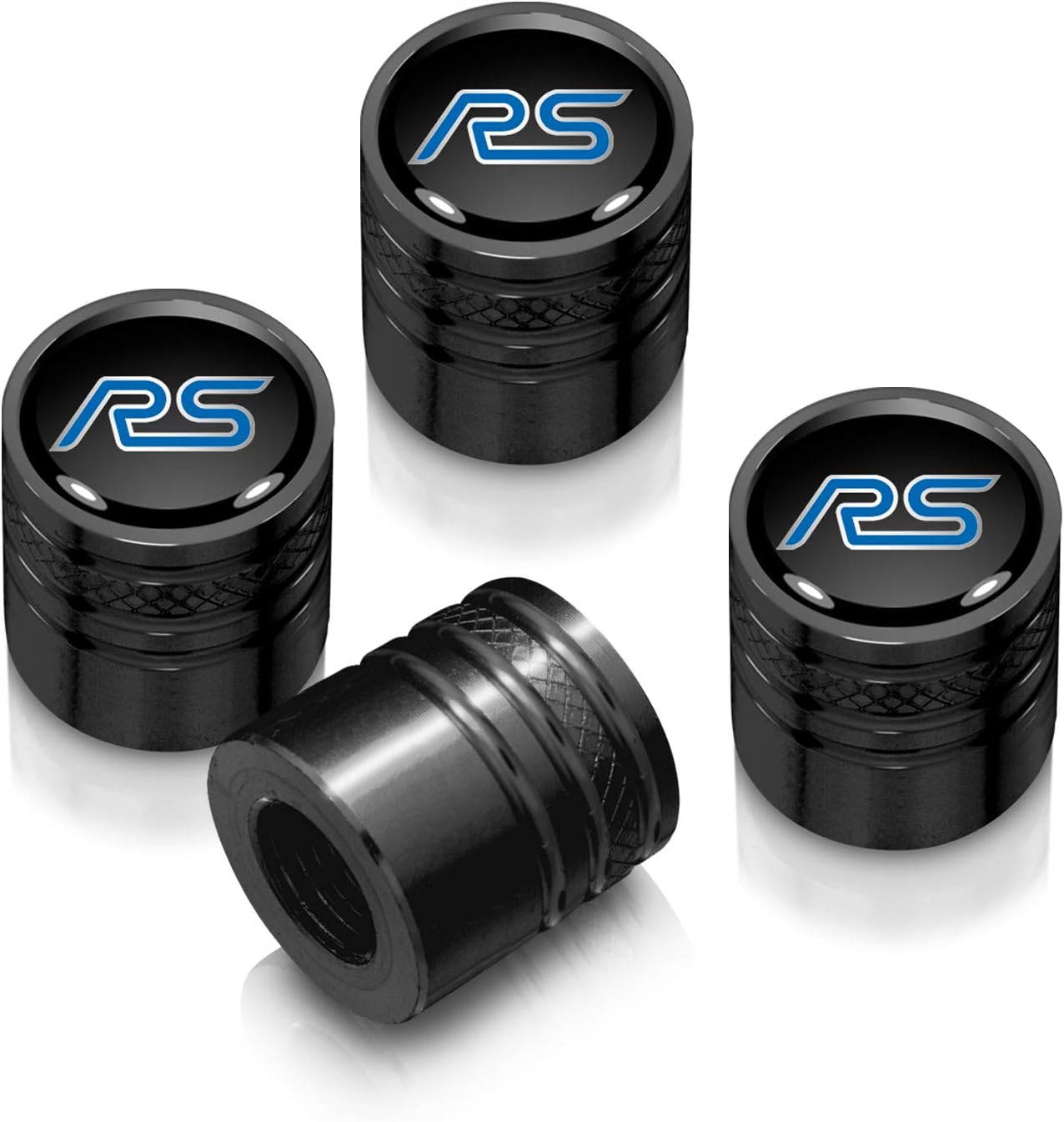 iPick Image for Ford Focus RS Black Cylinder-Style Aluminum Tire Valve Stem Caps - Official Licensed